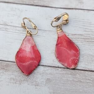 Vintage Clip On Earrings - Red Dangle 1.75" - Damaged